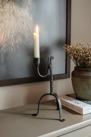 Reproduction Single Taper Aged Wrought Iron Candle Holder